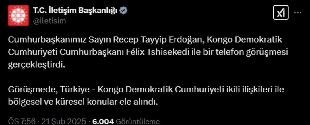 Cumhurbaşkanı Erdoğan Félix Tshisekedi ile görüştü