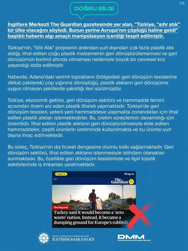 DMM’den The Guardian’ın “Sıfır atık” iddiasına yalanlama: Manipülasyon içerdiği tespit edilmiştir