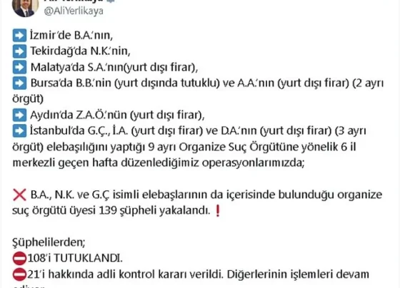 6 il merkezli suç örgütü operasyonu: 108 tutuklama