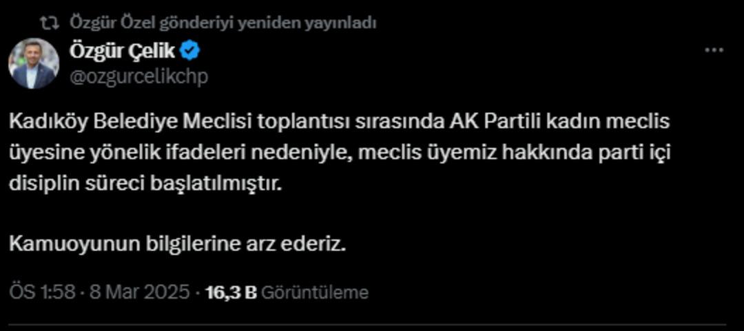 AK Partili kadın meclis üyesine söyledikleri tepki çekmişti! CHP’li Çelik duyurdu: “Parti içi disiplin süreci başladı”