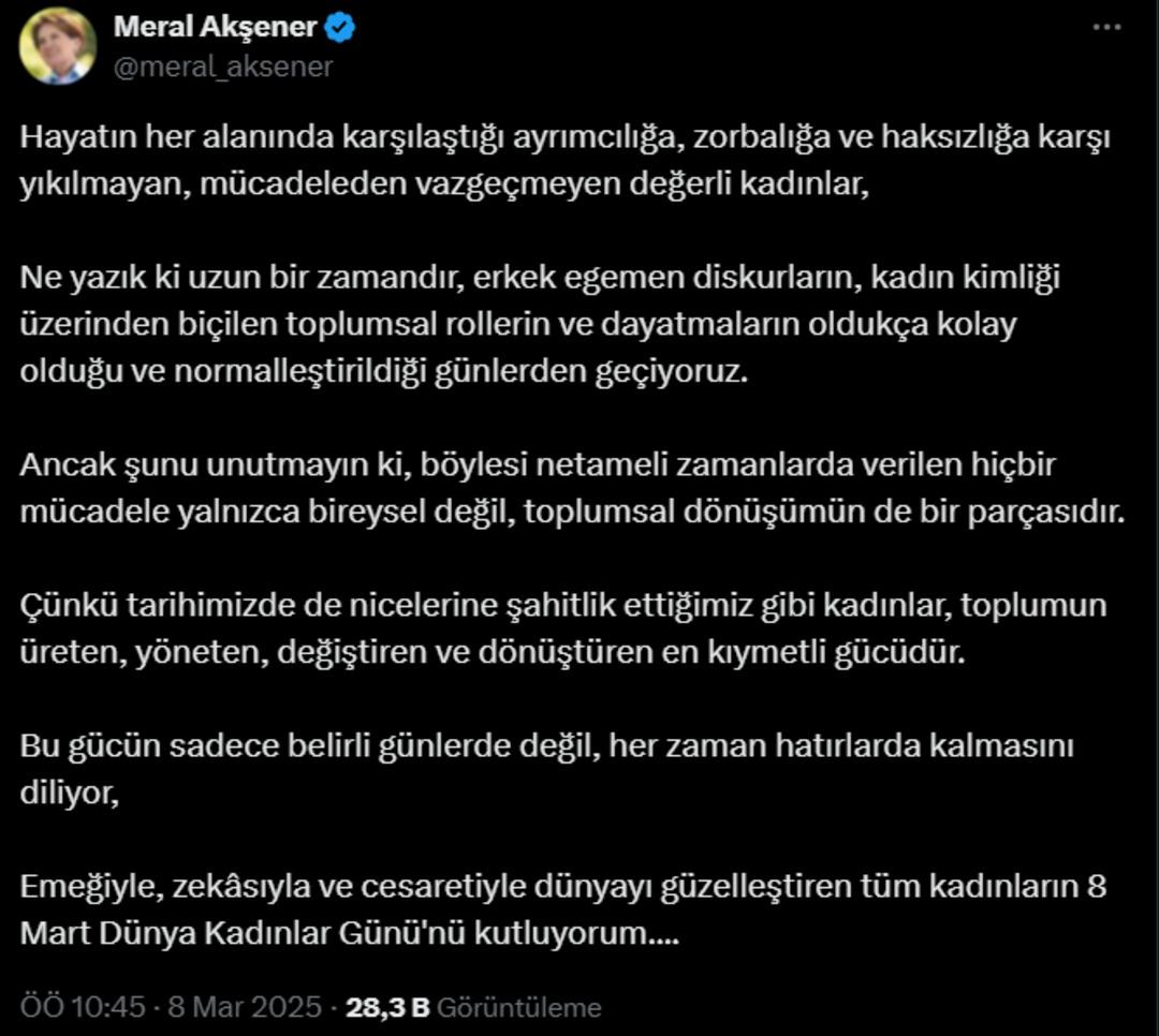 Meral Akşener sessizliğini bozdu! 8 Mart paylaşımı…