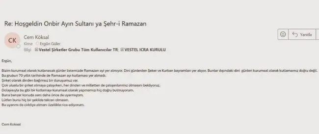 Zorlu Holding CEO’su Cem Köksal Ramazan tebriğinden rahatsız oldu! “Dinden Bağımsız Durumdayız”